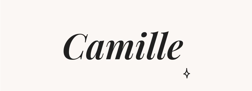 Typographie classique pour Camille, un prénom intemporel et mixte, souvent choisi pour sa polyvalence et son élégance.