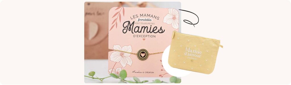 Idée cadeau annonce grossesse grands-parents : carte et bracelet mamie