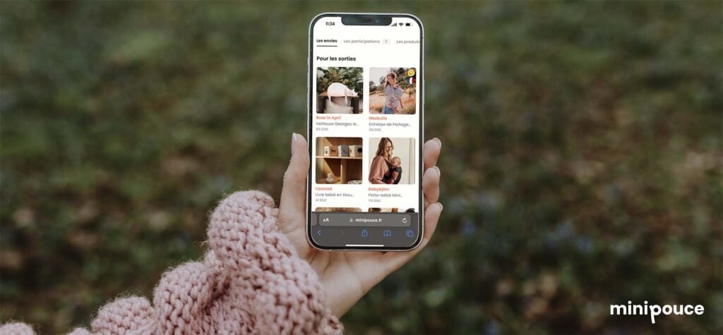 Application minipouce pour créer sa liste de naissance hiver avec produits et marques partenaires