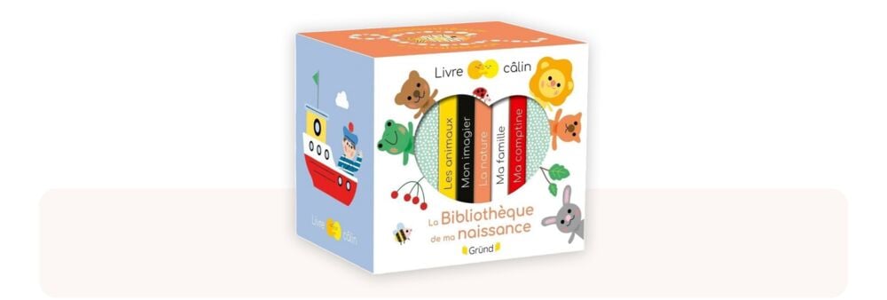 La petite bibliothèque de ma naissance, coffret de cinq petits livres d’éveil colorés, considéré comme un des meilleurs livres bébé 0-12 mois pour accompagner les premières découvertes