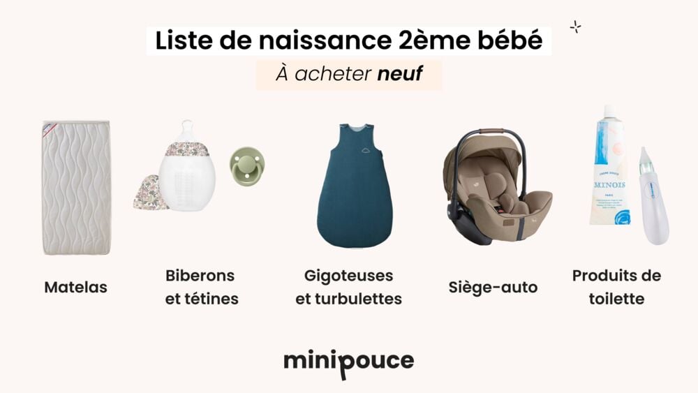 Produits à acheter neufs pour une liste de naissance deuxième bébé, équipements indispensables et articles de puériculture à prévoir